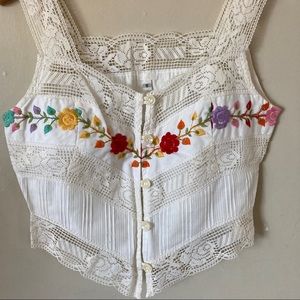 EUC Vintage Anna Sui Embroidered Rainbow Rose Top and Skirt Set